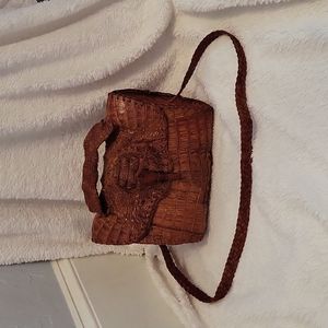 Brown Crocodile Textured Purse